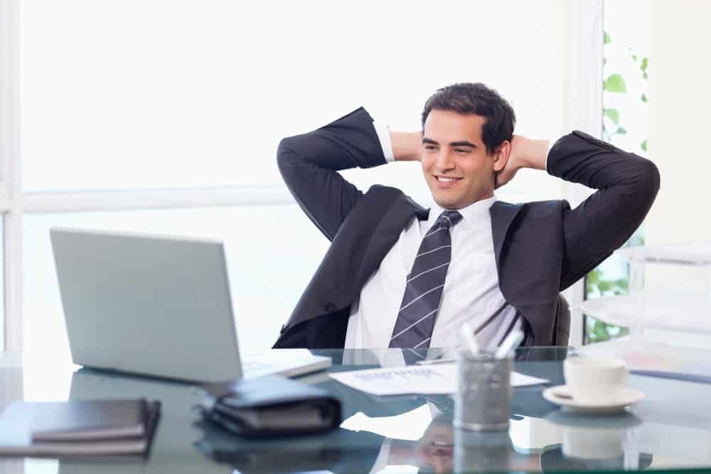 Relaxed businessman in Serta office chair