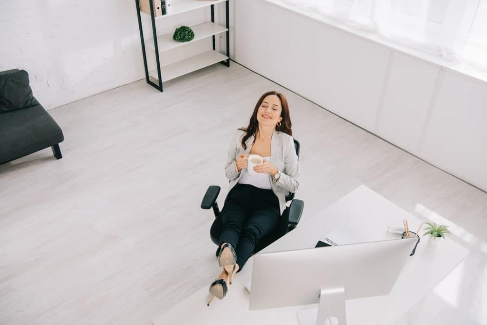 businesswoman is comfortable with her office chair