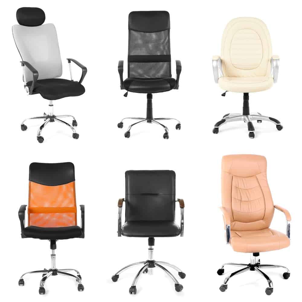 Collage of different office chairs for sitting long hours