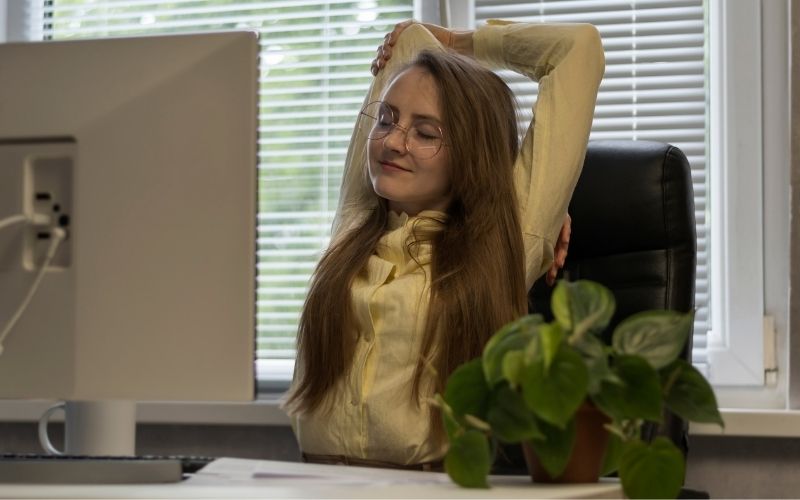 Woman takes break during working time