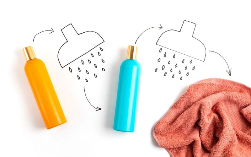 Shampoo and shower gel with towel
