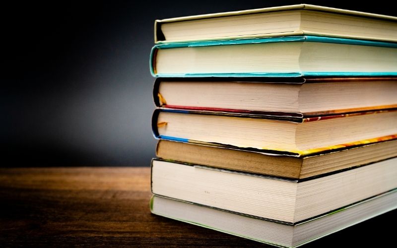 Books stacked on a table