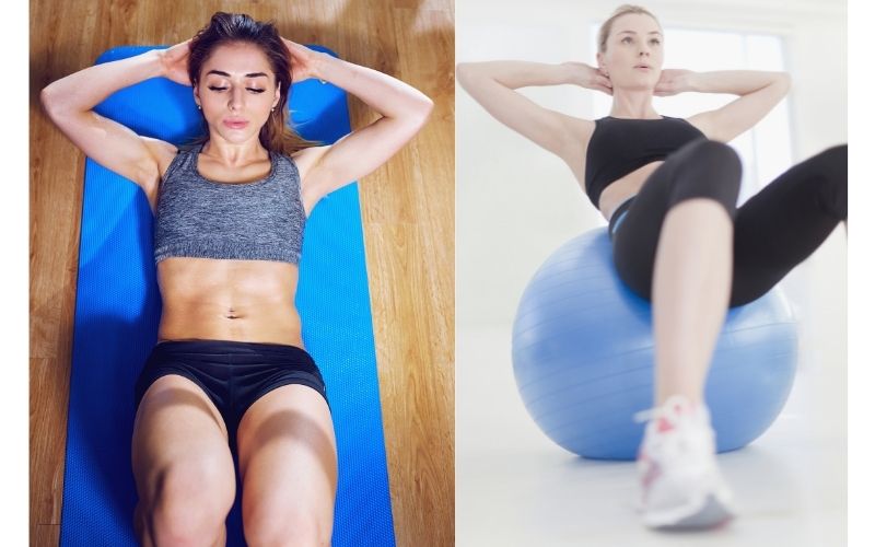 Normal crunch vs crunch on exercise ball