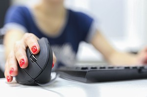 Close-up image of ergonomic mouse and keyboard