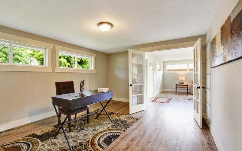 Home Office Desk with decorate rug