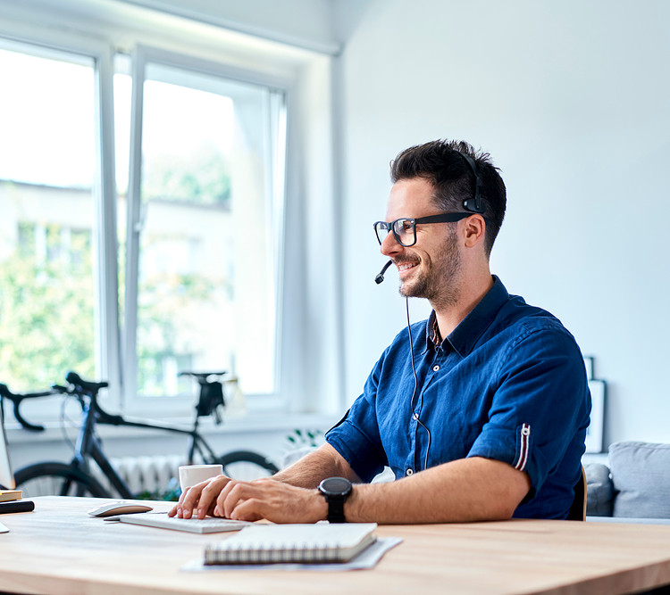 A man working happily