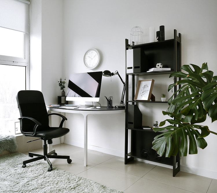 A white theme office set up