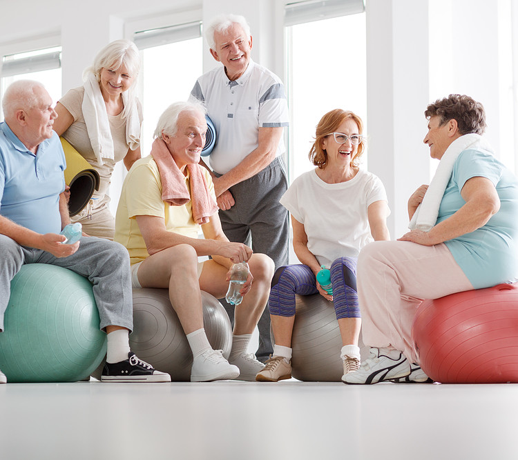 Exercise balls are used by elderly people