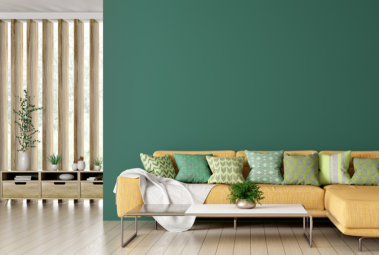 Green and yellow L-shape sofa