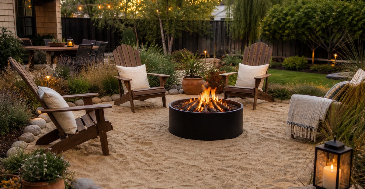 24 Backyard Fire Pit Ideas With Sand That Make the Seating Area Feel Finished