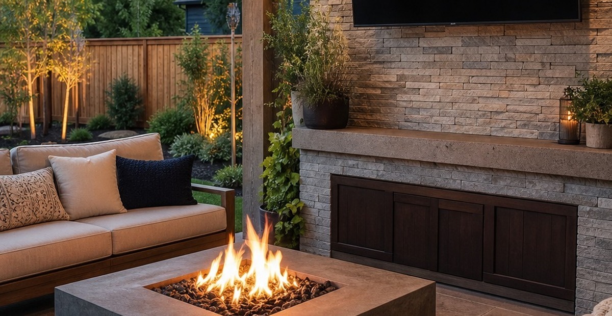 24 Fire Pit Ideas With TV That Make the Patio Feel Like an Outdoor Living Room