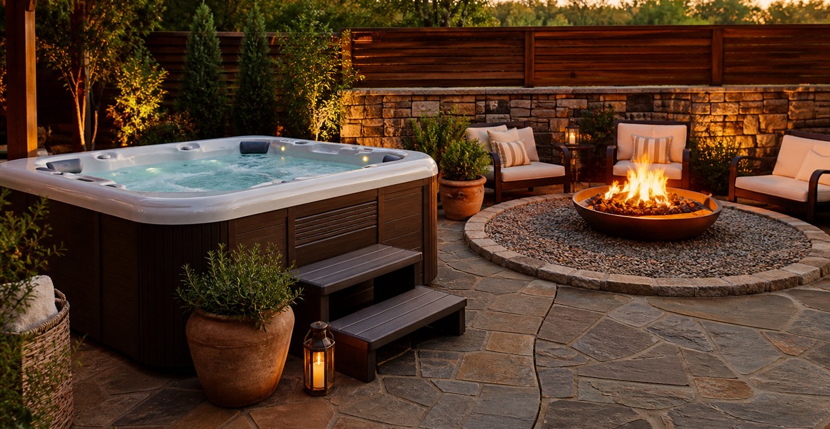 24 Jacuzzi and Fire Pit Ideas That Make the Backyard Feel Like a Private Spa