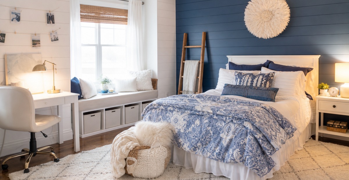 21 Blue and White Teen Girl Bedroom Ideas That Feel Bright and Put-Together