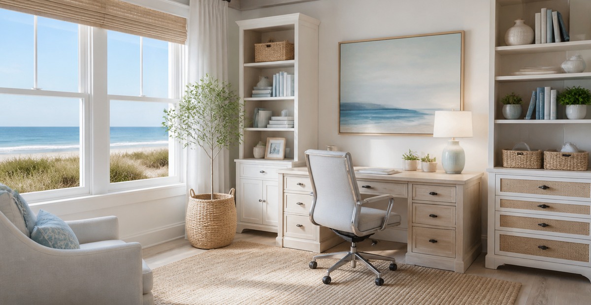 25+ Coastal Home Office Ideas for Women That Feel Airy and Grown-Up