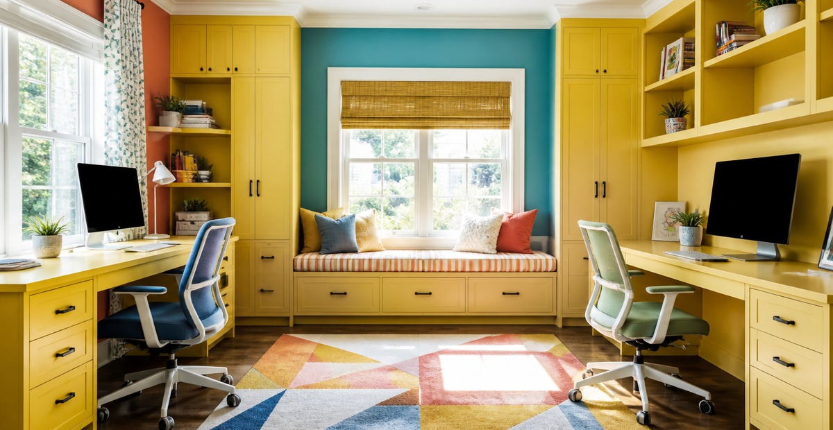 23+ Bright Home Office Ideas for Couples That Make Sharing a Workspace More Fun